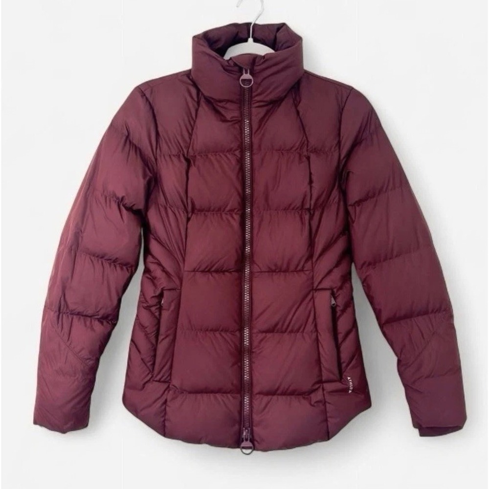 Athleta Downtown Down Puffer Jacket Outdoor Burgundy Red Full Zip Quilted XXS